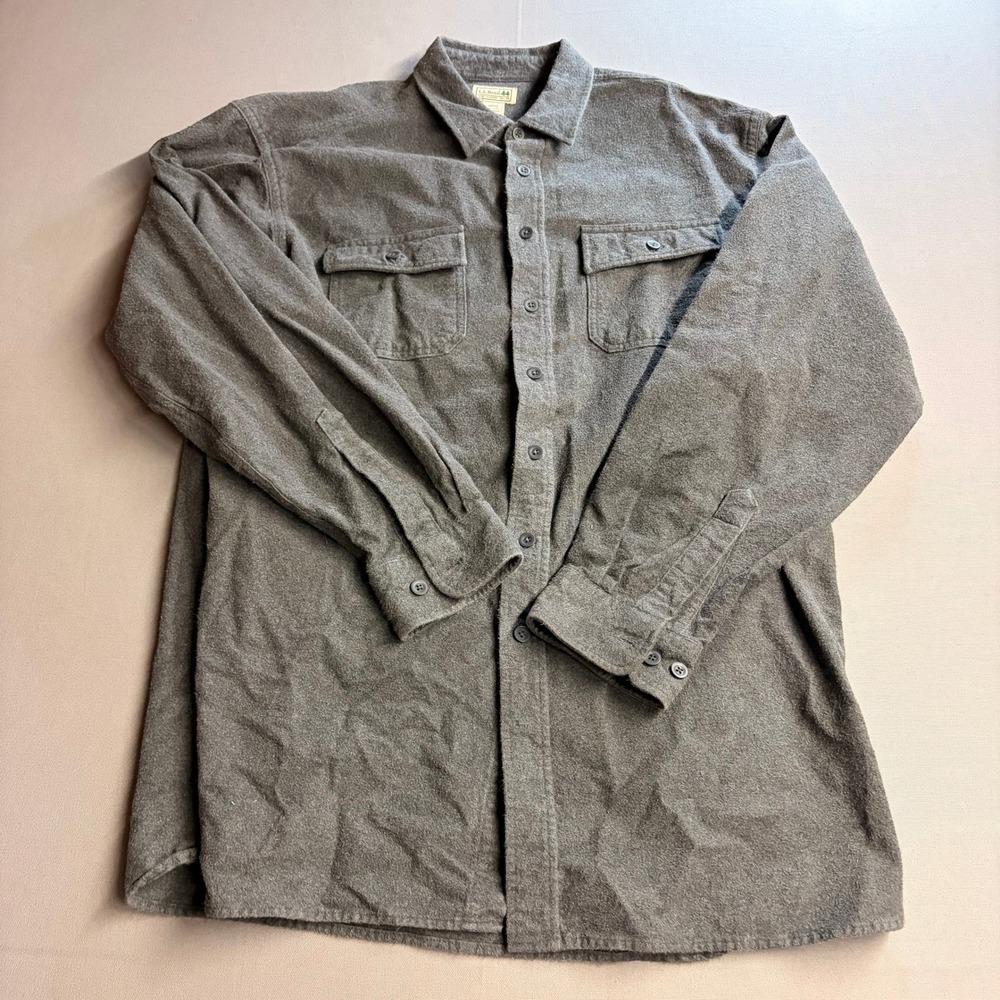 LL Bean Mens XL Tall Chamois Flannel Shirt Gray Cotton Long Sleeve Button Down